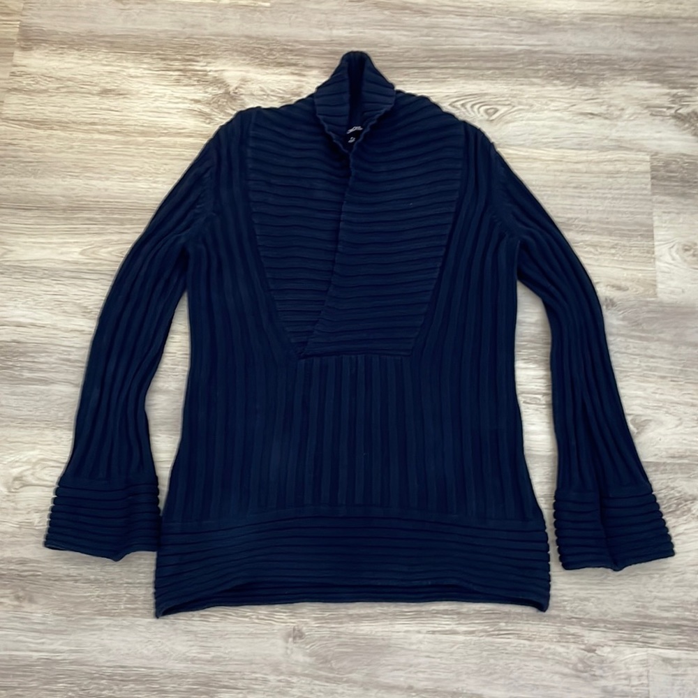 Chadwick’s Navy Blue Cross Wrap Front V-Neck Thick Long Sleeve Sweater Medium - Picture 5 of 10